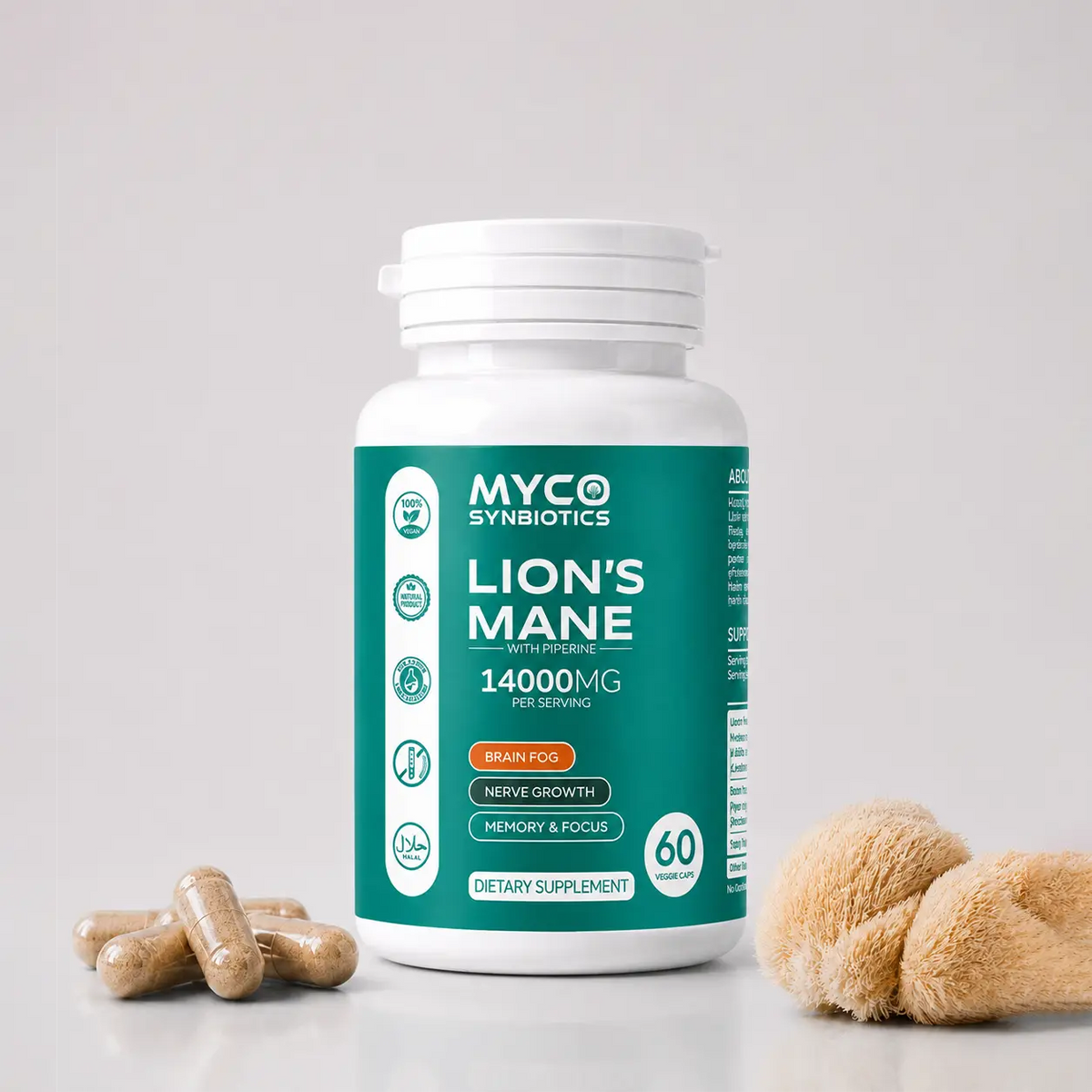 Lion's Mane Mushroom Capsules with Peprine Extract Brain Fog Support