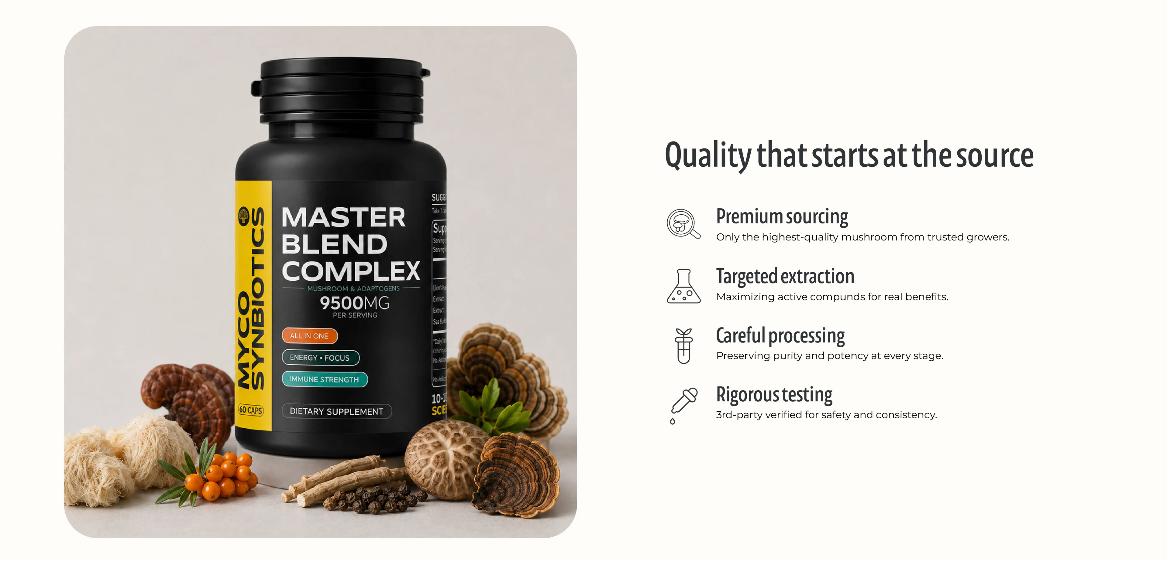 Master Blend Mushroom Complex Capsules – 10 Mushroom & Adaptogen Formula for Brain, Energy & Immunity