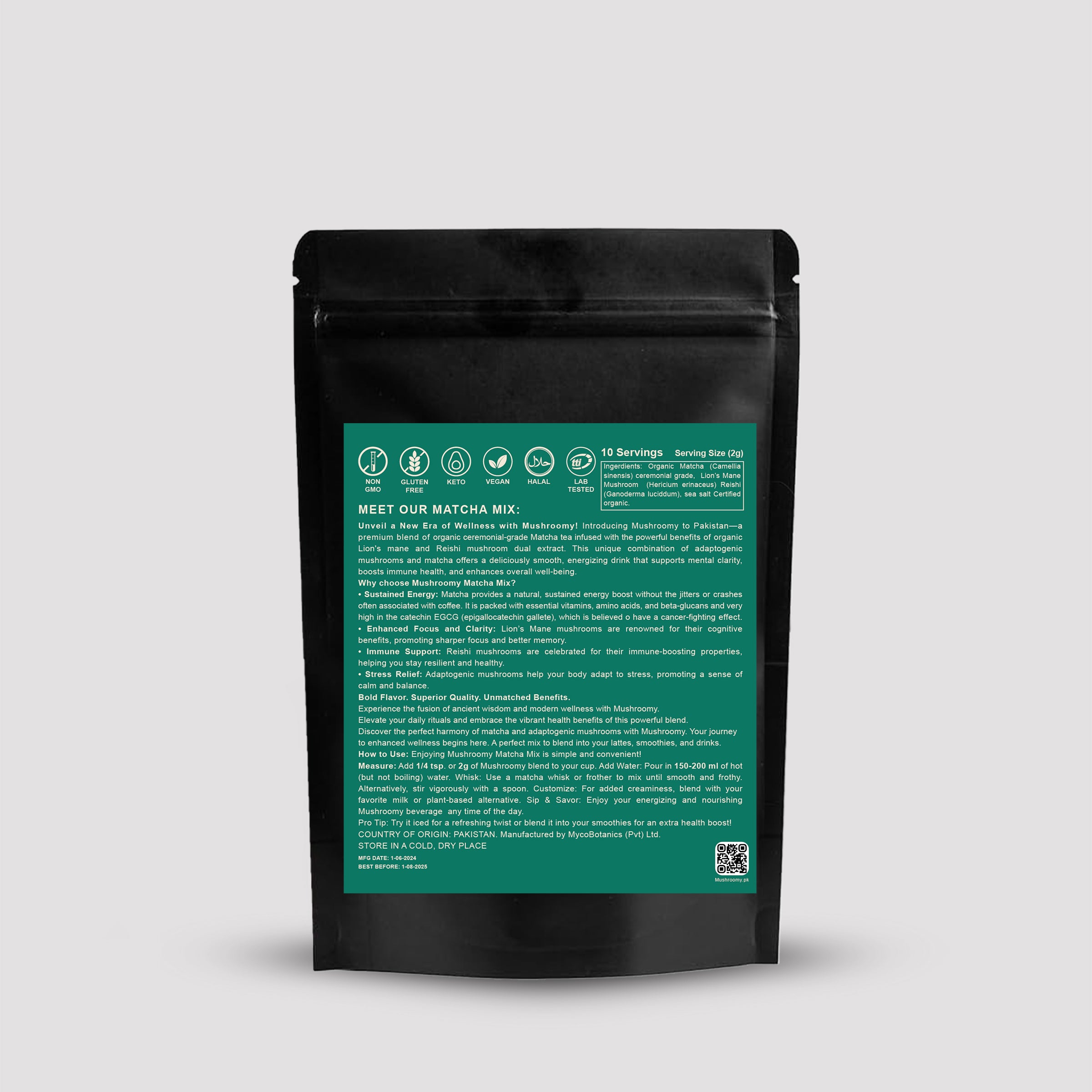 MATCHA - Lion's Mane & Reishi Mushroom Infused Organic Matcha Mix - 100g