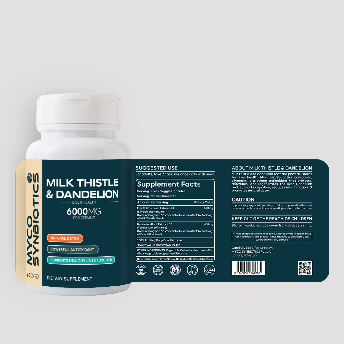 Milk Thistle & Dandelion Root Herbal Capsules | Organic Herbal Extract Supplement, 60 Veggie Caps, Liver Health Supplement