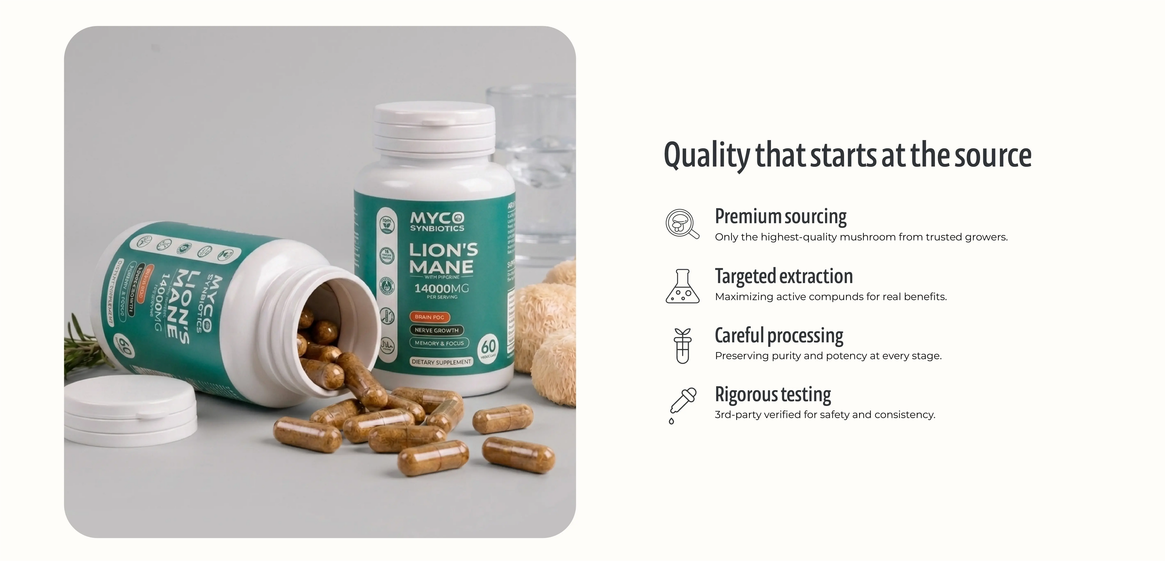 Third Party Tested Halal Organic Lion's Mane Mushroom Capsules