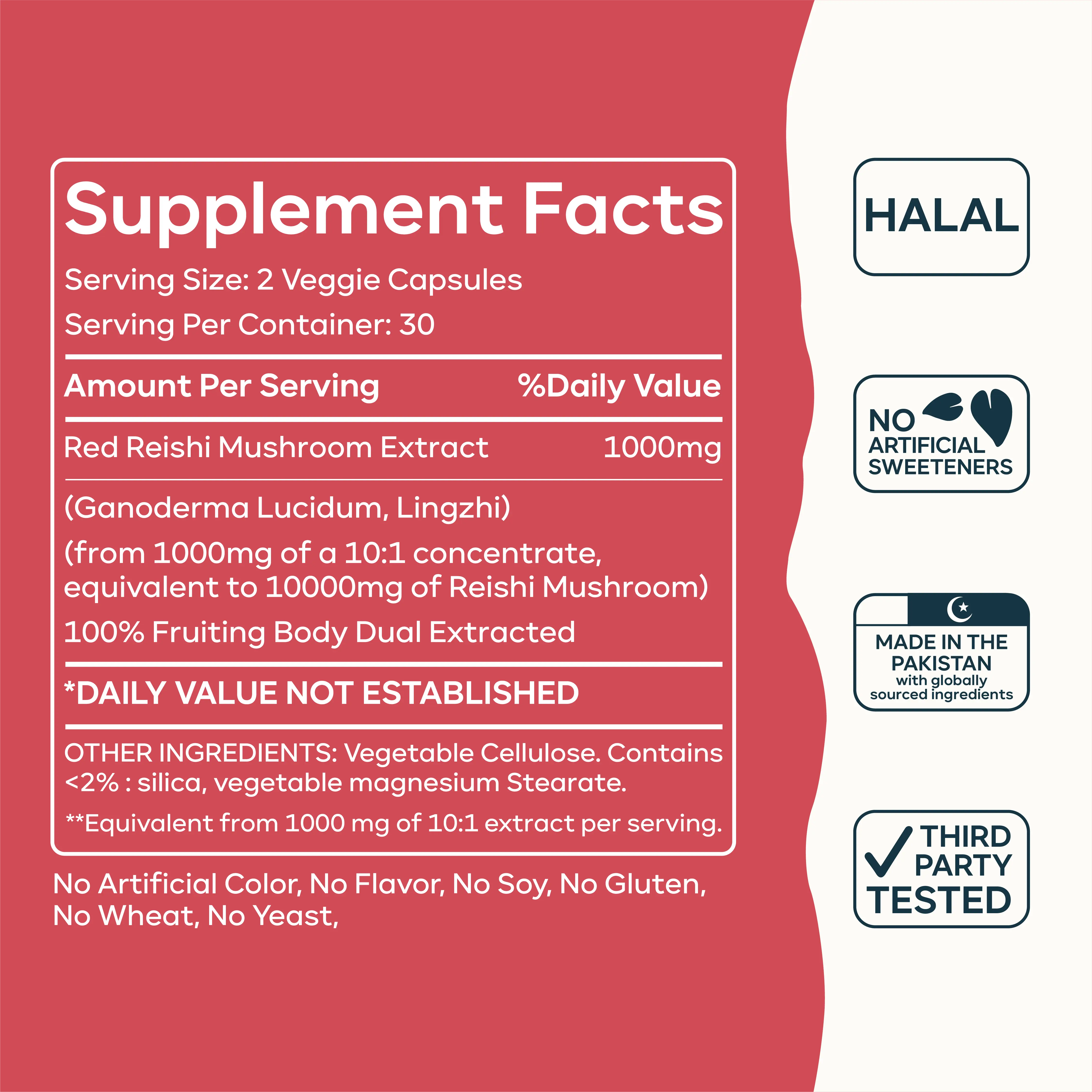 Red Reishi Mushroom Capsules - Organic, Vegan, High Potency Supplement