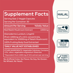Red Reishi Mushroom Capsules - Organic, Vegan, High Potency Supplement