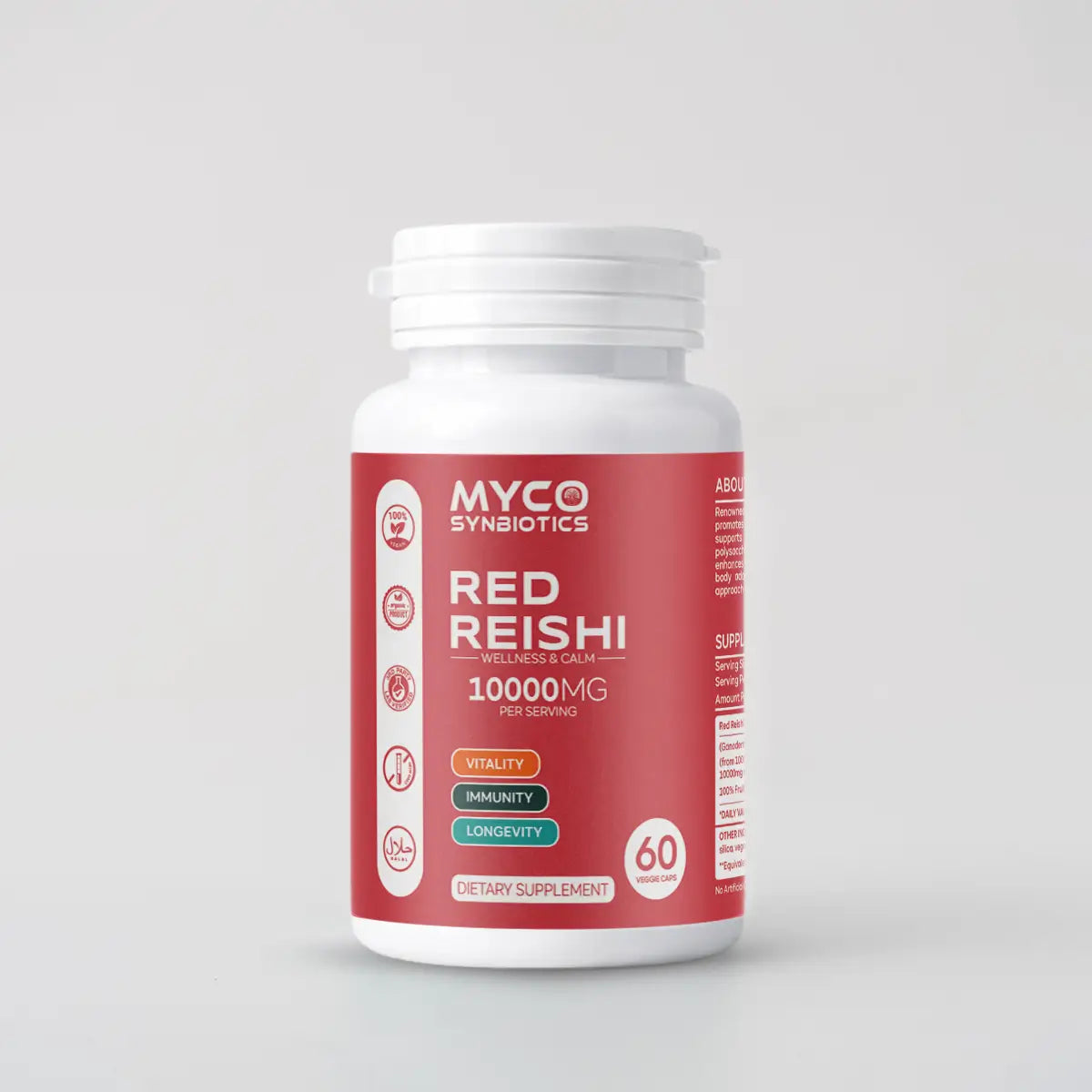 Red Reishi Mushroom Capsules - Organic, Vegan, High Potency Supplement
