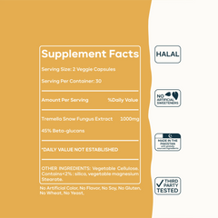 Tremella Snow Fungus Capsules | Organic Herbal Extract for Skin, Hair & Nails Support Supplement