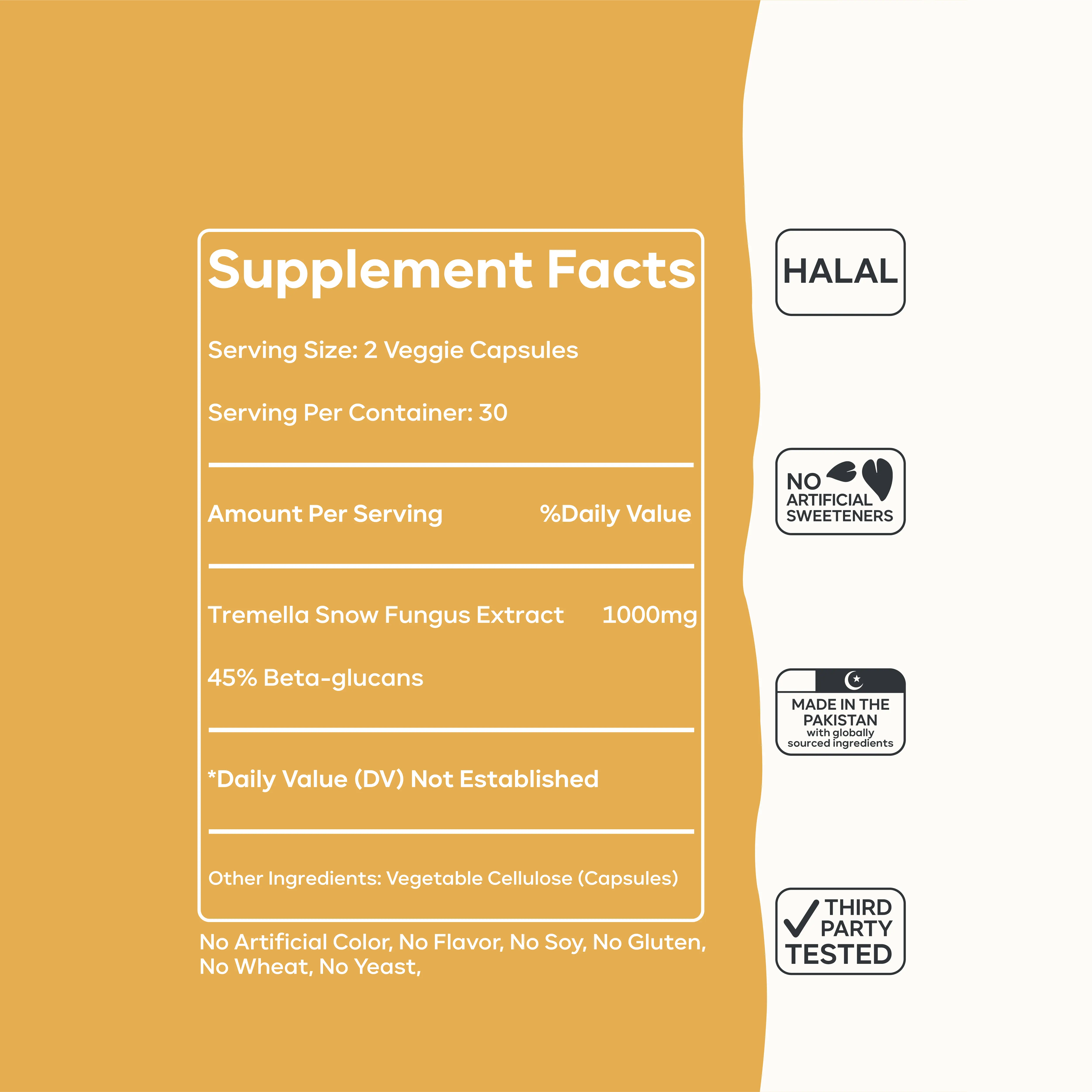 Tremella Snow Fungus Capsules | Organic Herbal Extract for Skin, Hair & Nails Support Supplement