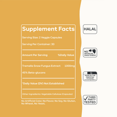 Tremella Snow Fungus Capsules | Organic Herbal Extract for Skin, Hair & Nails Support Supplement