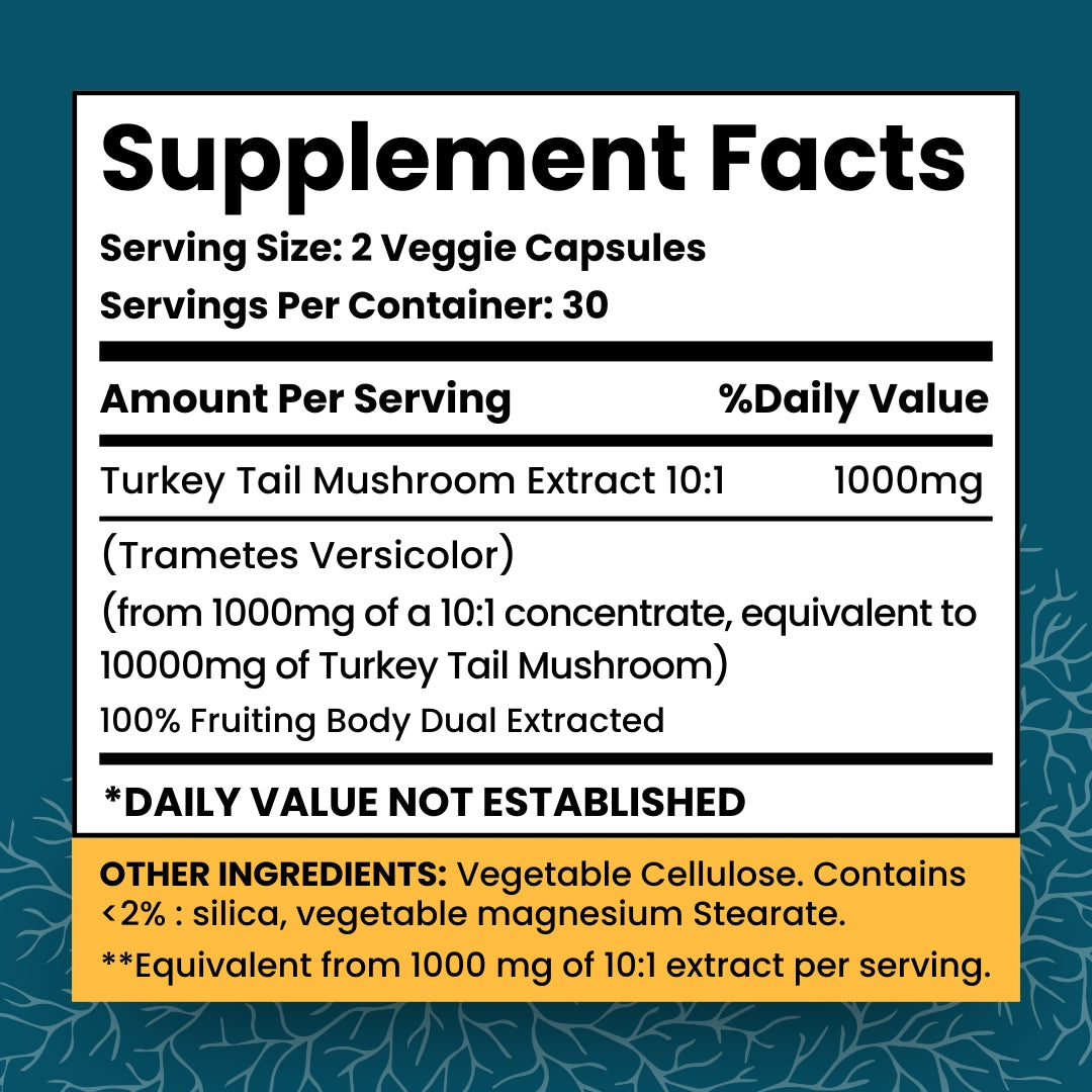 Turkey Tail Mushroom Capsules | Organic Mushroom Extract Supplement, 60 Veggie Caps, Digestive Health & Immune Response Supplement