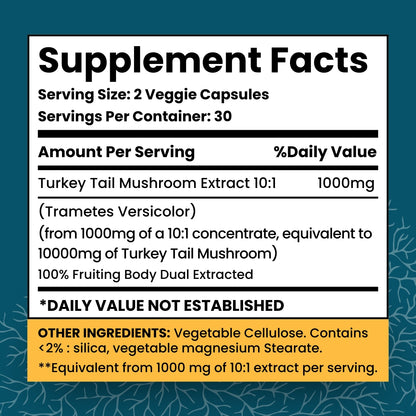 Turkey Tail Mushroom Capsules | Organic Mushroom Extract Supplement, 60 Veggie Caps, Digestive Health & Immune Response Supplement