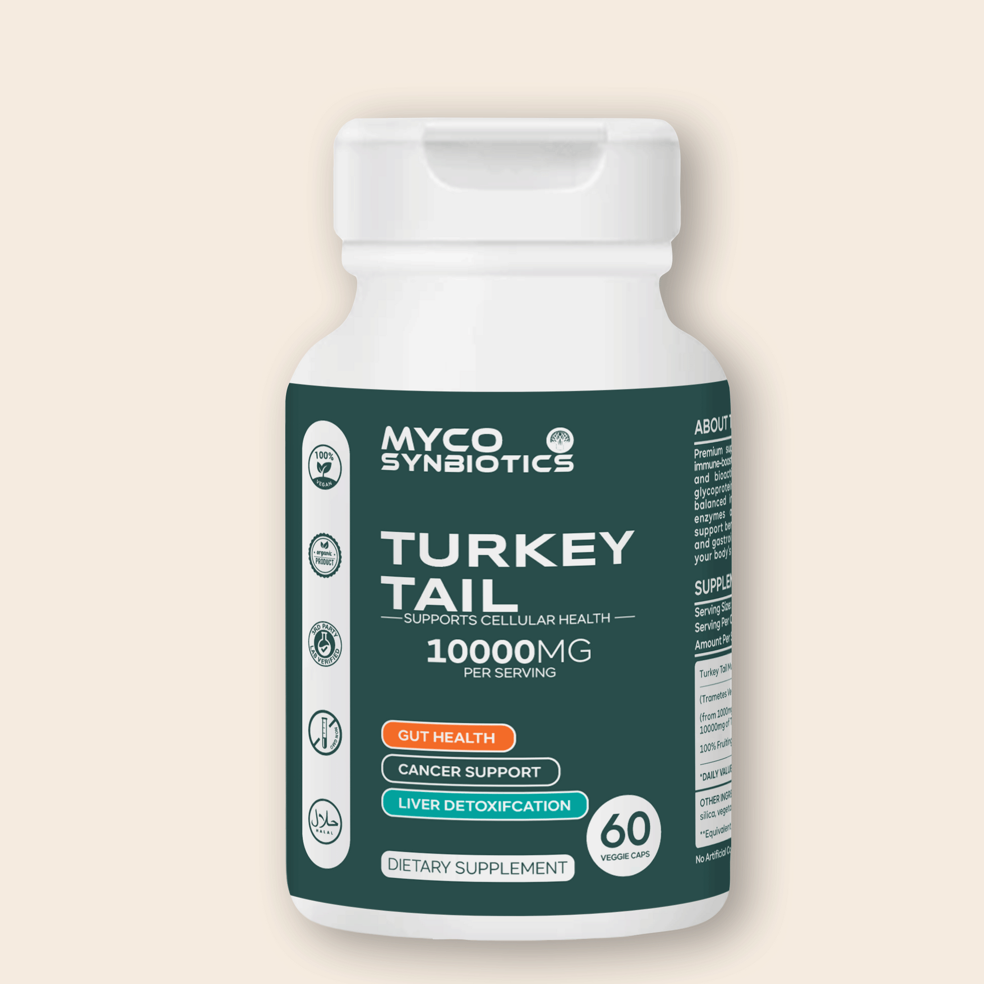 Turkey Tail Mushroom Capsules | Organic Mushroom Extract Supplement, 60 Veggie Caps, Digestive Health & Immune Response Supplement