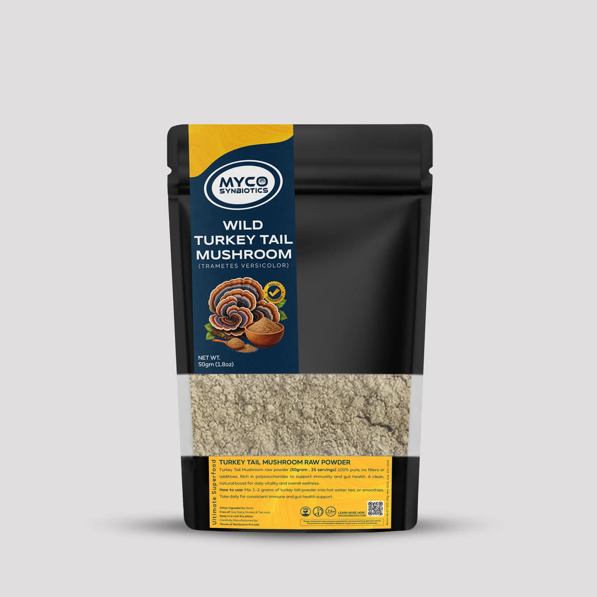 Turkey Tail Mushroom Raw Powder Bulk | Trametes versicolor Pure Mushroom